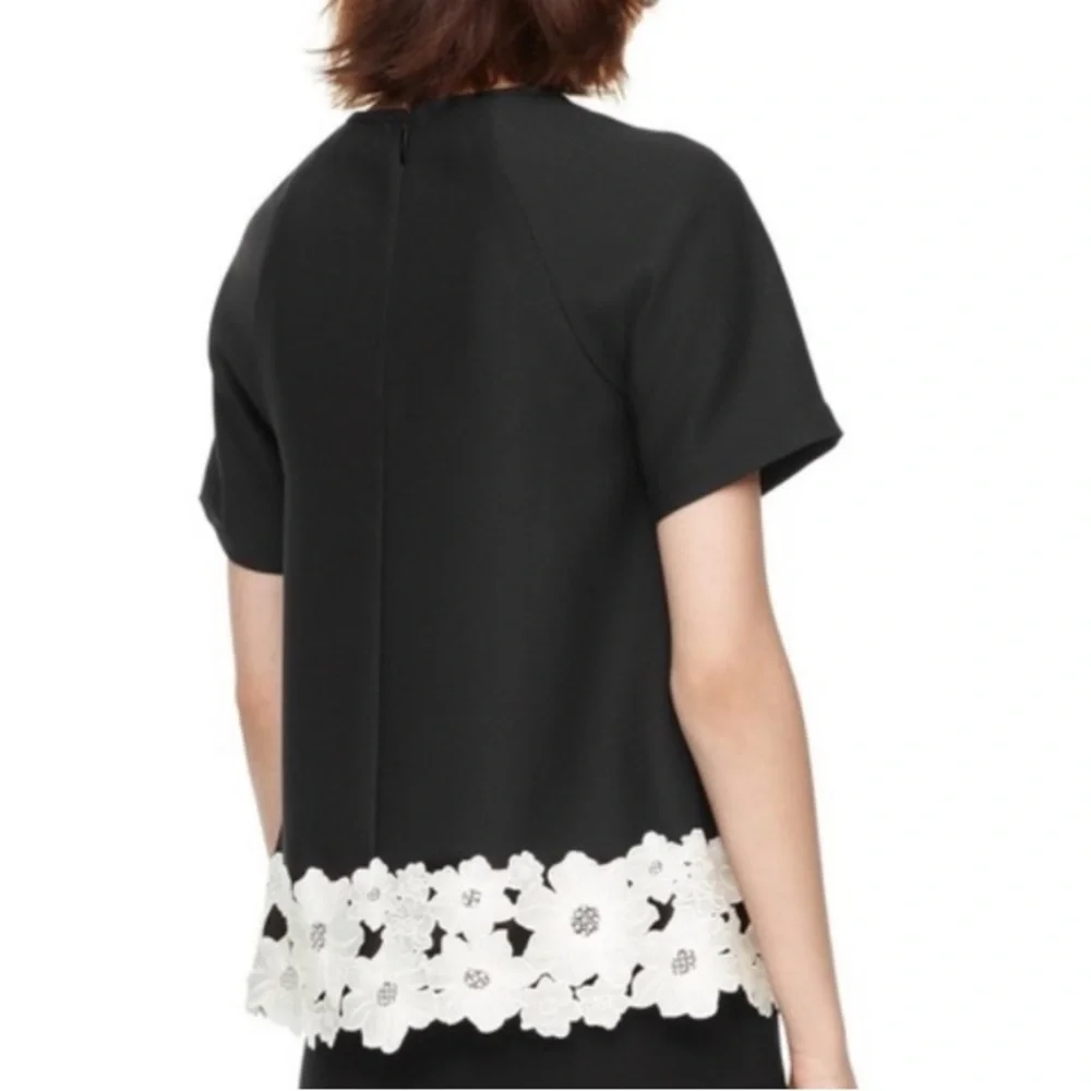Kate Spade Lace Trim Satin Crepe Top Black and White Size 4